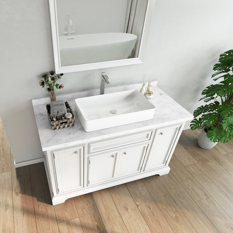 Sinber 24" White Rectangular Ceramic Bathroom Vessel Sink