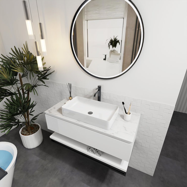 Sinber 24" White Rectangular Ceramic Bathroom Vessel Sink