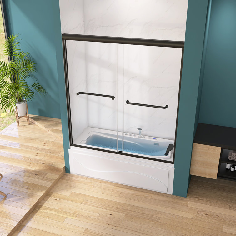 Black Aluminum and Tempered Glass Double Sliding Tub Door