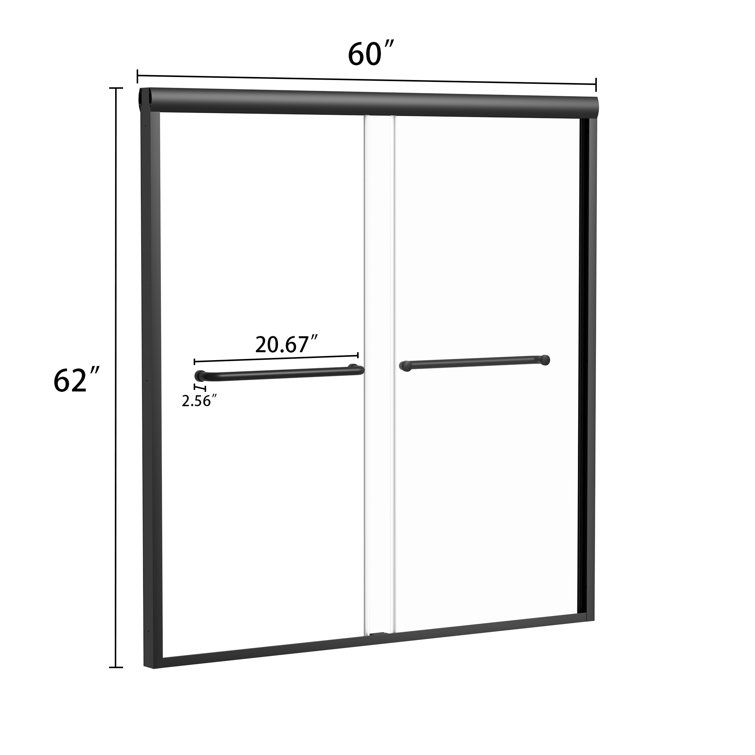 Black Aluminum and Tempered Glass Double Sliding Tub Door