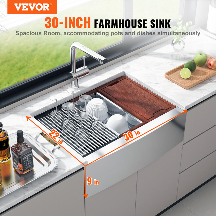 30" Stainless Steel Farmhouse Single Bowl Kitchen Sink with Accessories