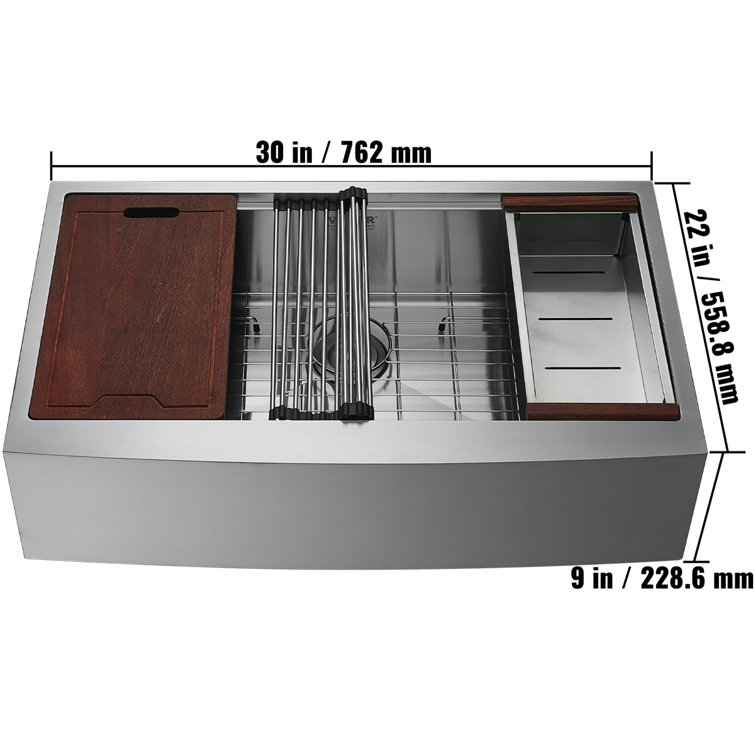 30" Stainless Steel Farmhouse Single Bowl Kitchen Sink with Accessories