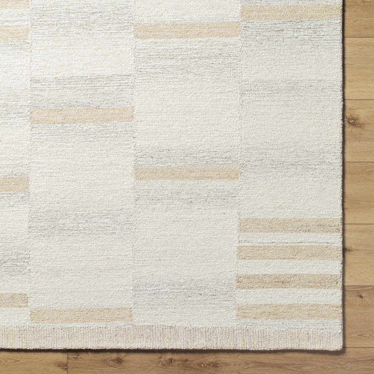 Ivory and Beige Rectangular Hand Tufted Wool Area Rug