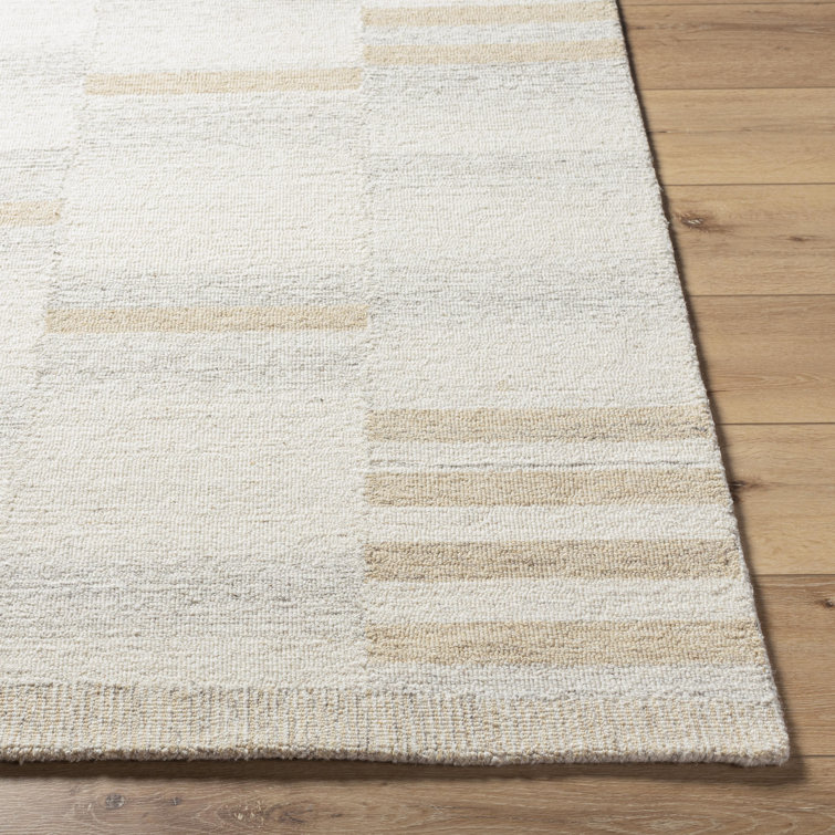 Ivory and Beige Rectangular Hand Tufted Wool Area Rug
