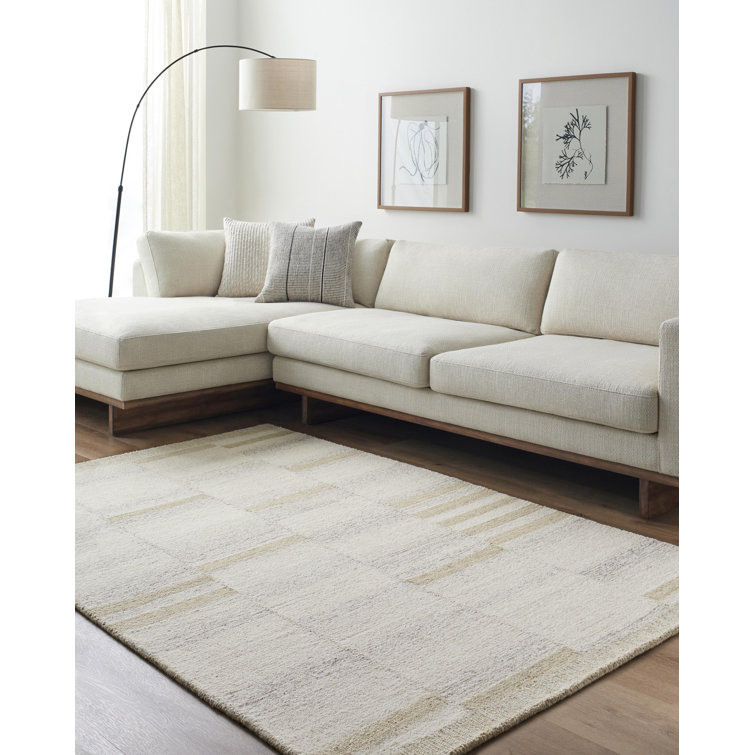 Ivory and Beige Rectangular Hand Tufted Wool Area Rug