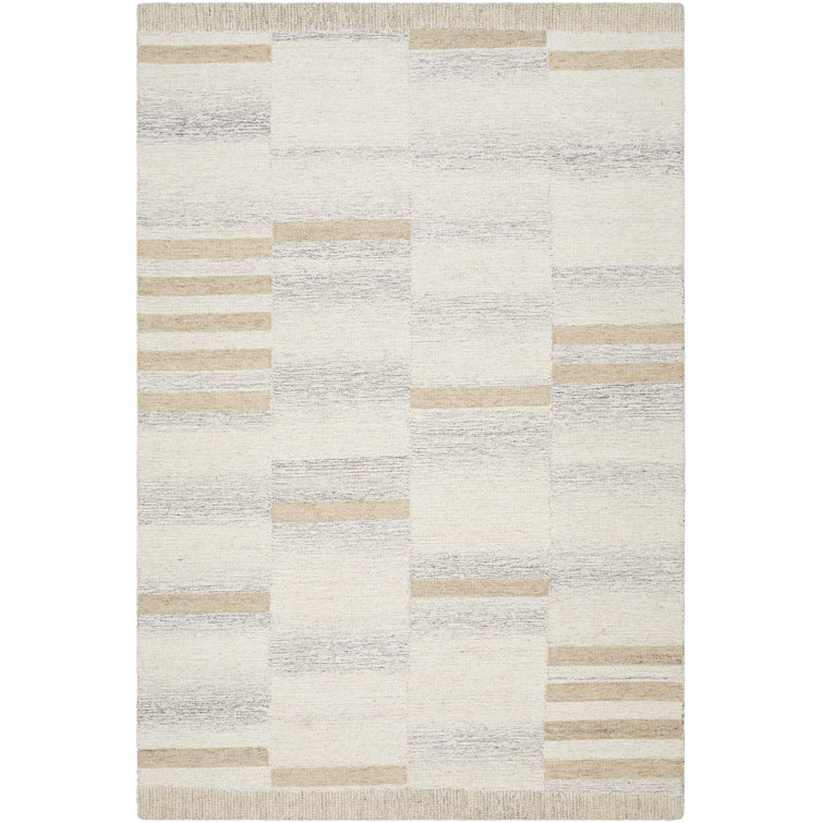 Ivory and Beige Rectangular Hand Tufted Wool Area Rug