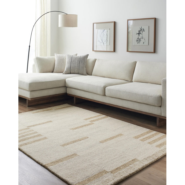 Ivory and Beige Wool Handmade Tufted Rectangular Rug