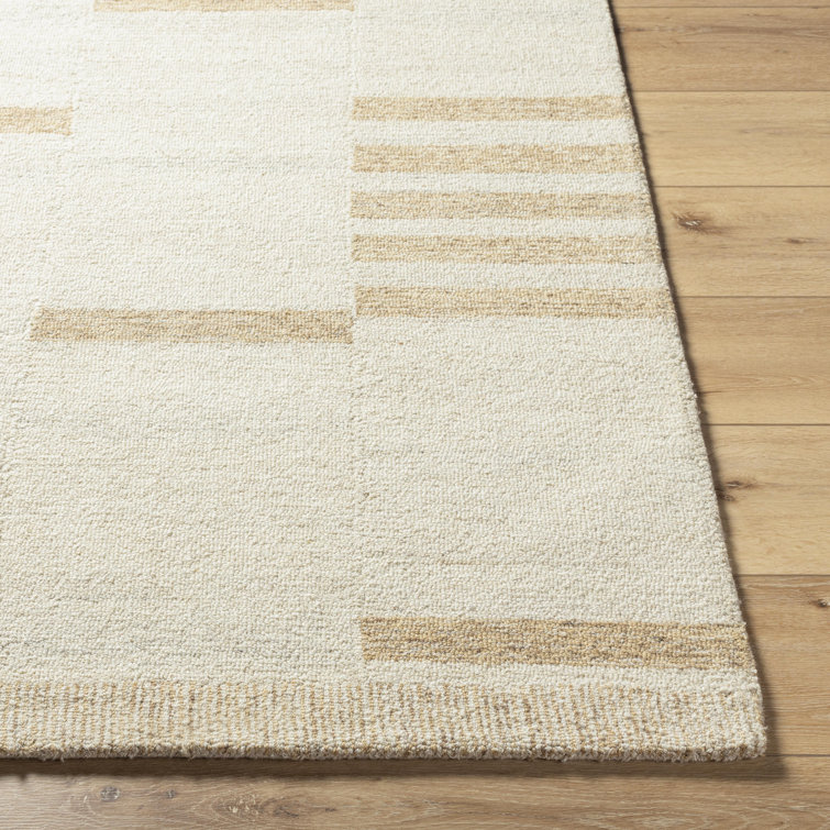 Ivory and Beige Wool Handmade Tufted Rectangular Rug