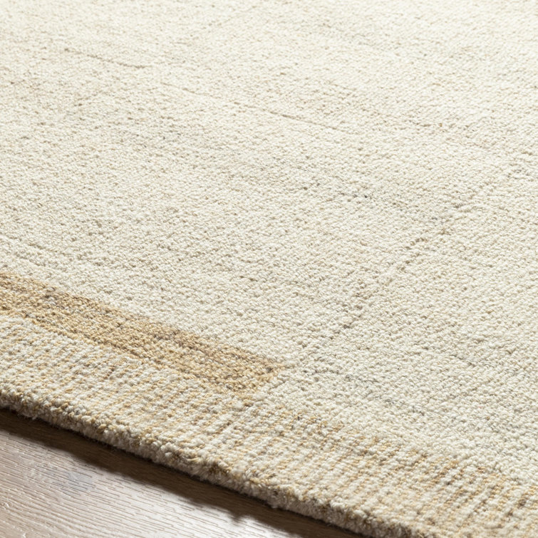 Ivory and Beige Wool Handmade Tufted Rectangular Rug