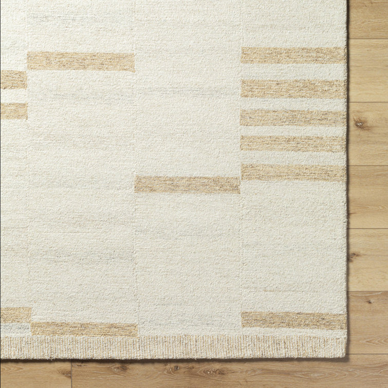Ivory and Beige Wool Handmade Tufted Rectangular Rug