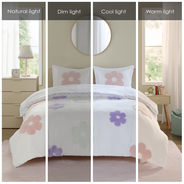 Full/Queen Multicolor Floral Chenille Kids Duvet Cover Set