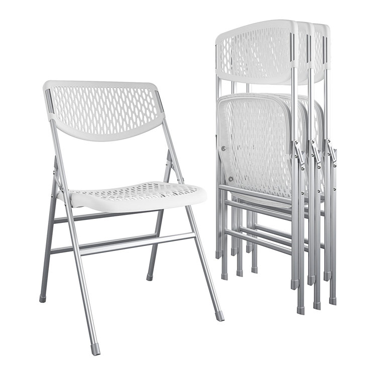 White Metal and Plastic Armless Folding Chair