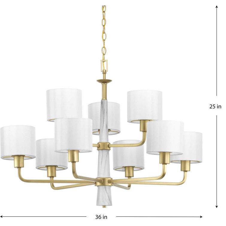 Vintage Gold and White Drum Shade 9-Light Chandelier