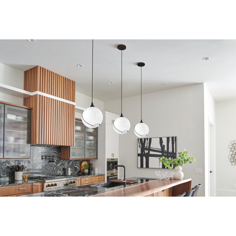Black Opal Glass Globe Pendant Light with Brass Accents