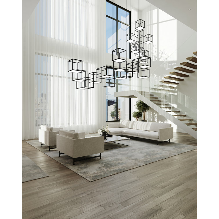 Cubix Sculptural LED Black Aluminum Rectangle Chandelier, 36.5"