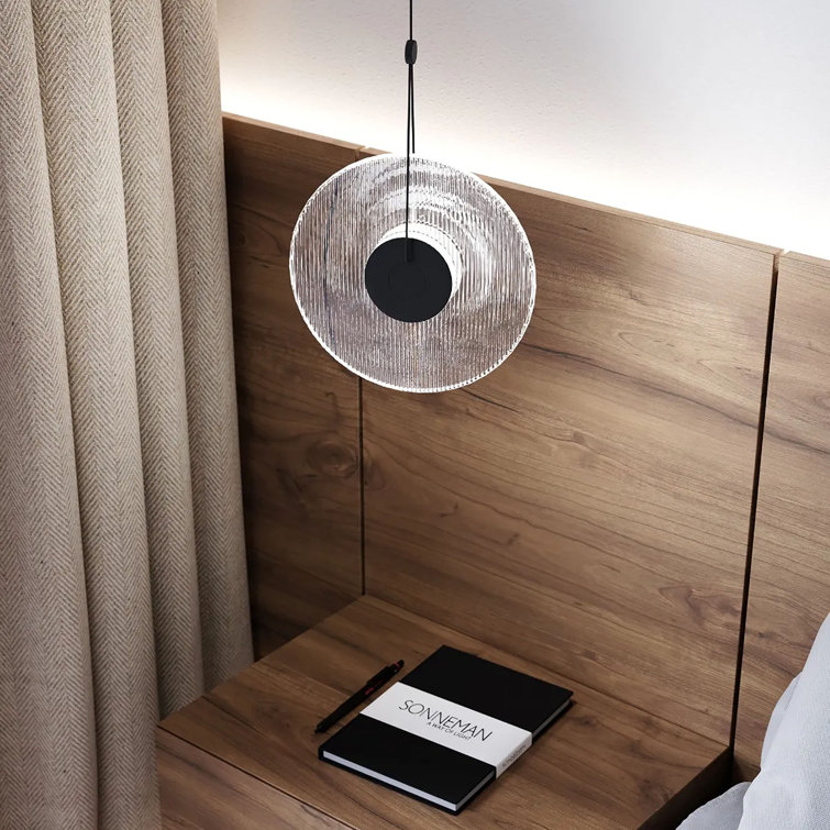 Meclisse Circular LED Pendant Light with Ribbed Glass Disc