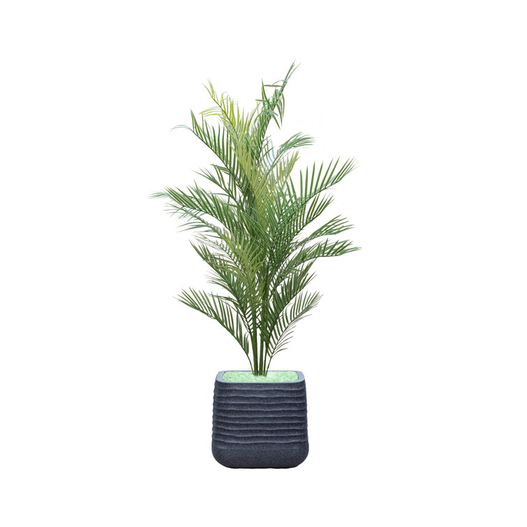 55'' Green Faux Palm Plant in Black Plastic Planter