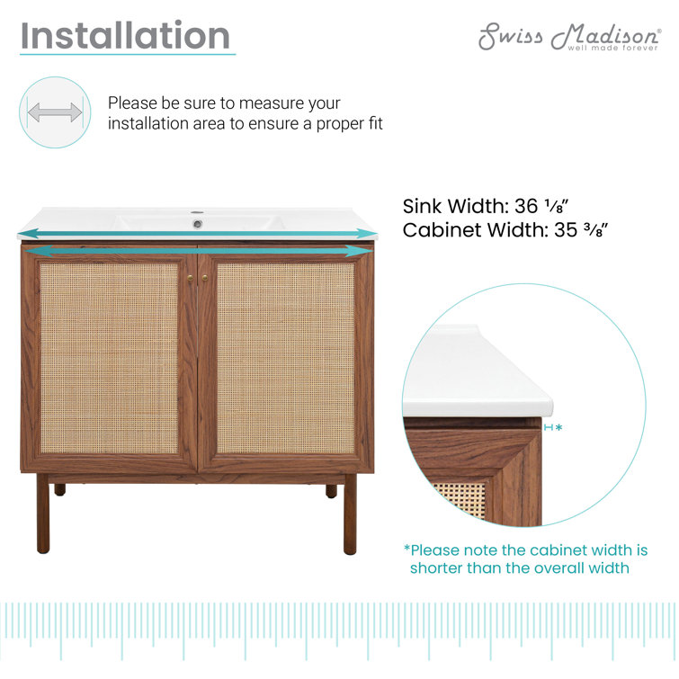 Classe 36" Dark Walnut and Rattan Bathroom Vanity