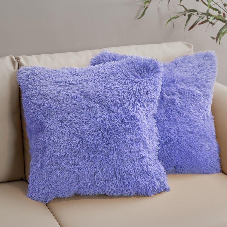 Taupe Faux Fur Shaggy Throw Pillows Set of 2