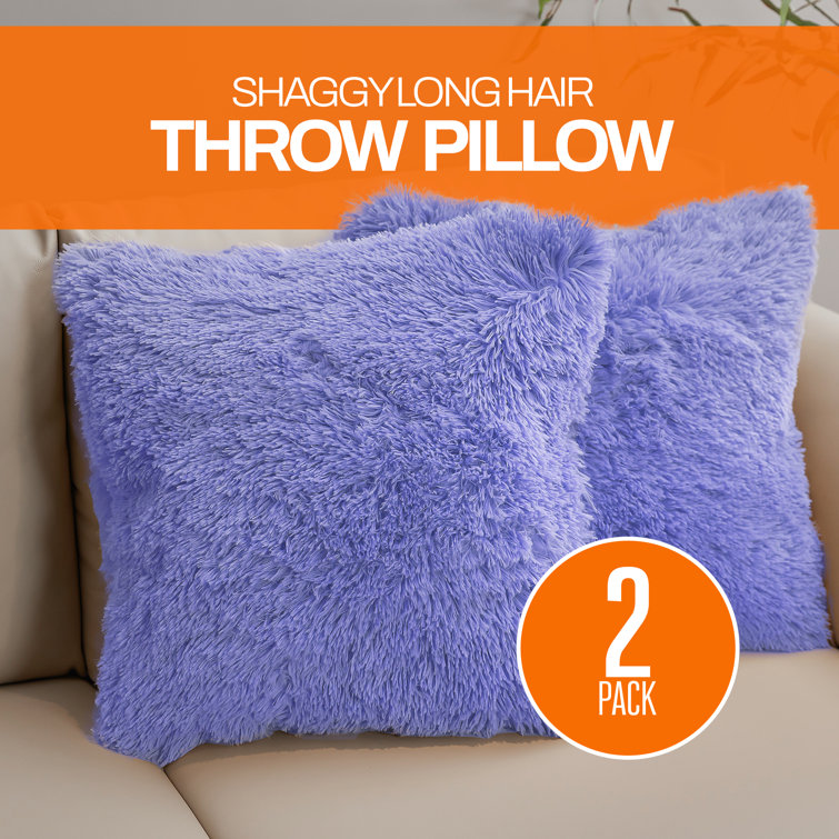Taupe Faux Fur Shaggy Throw Pillows Set of 2