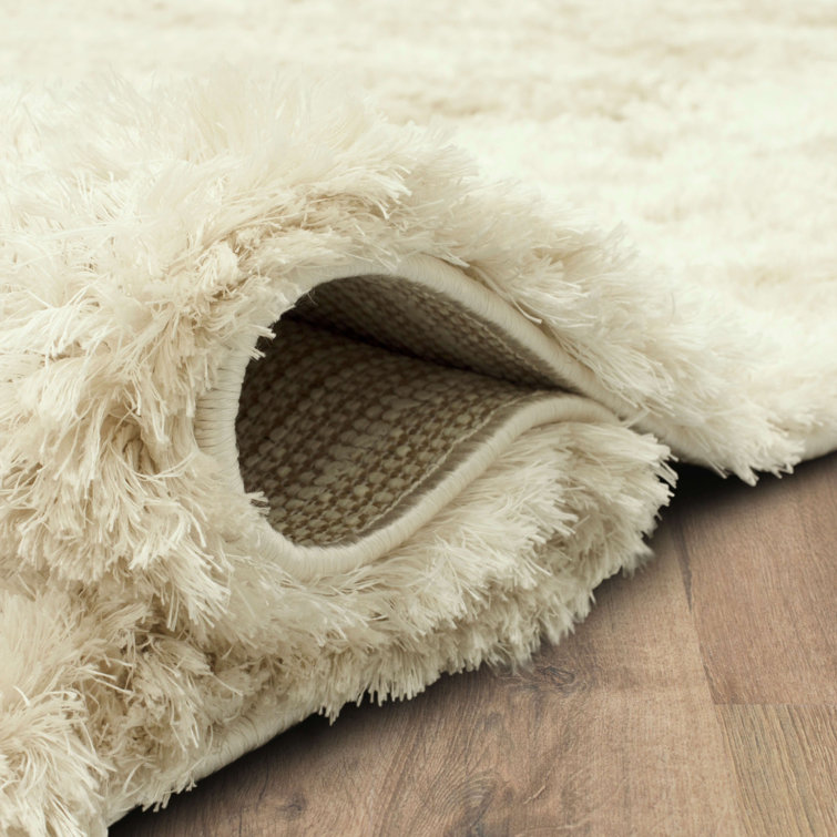 Ivory 10' x 13' Rectangular Shag Wool Area Rug