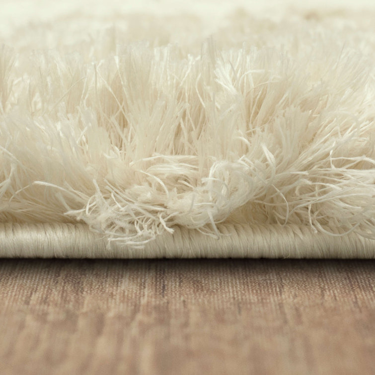 Ivory 10' x 13' Rectangular Shag Wool Area Rug