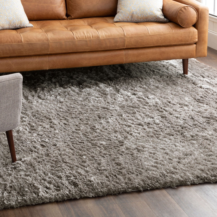 Taupe 10' x 13' Rectangular Shag Wool and Synthetic Rug