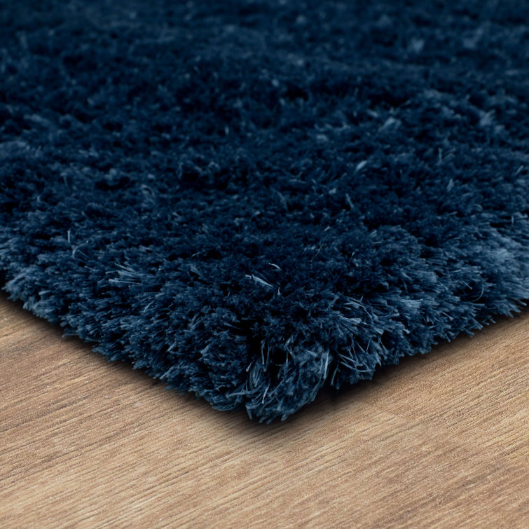 Blue Synthetic Wool Shag Rectangular Area Rug 6' 6" x 9'