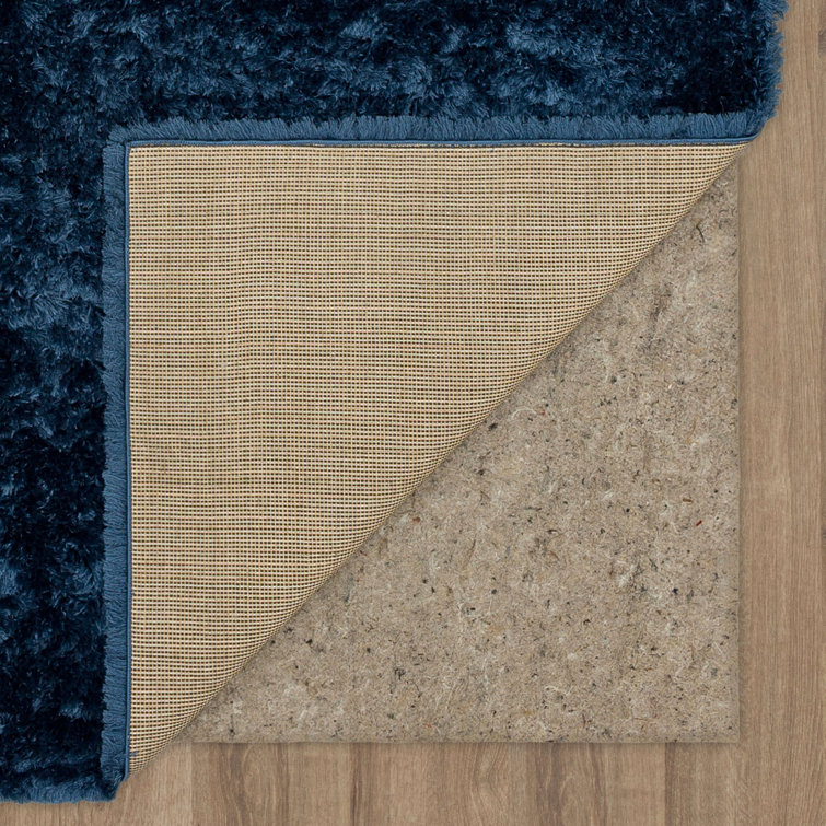 Blue Synthetic Wool Shag Rectangular Area Rug 6' 6" x 9'