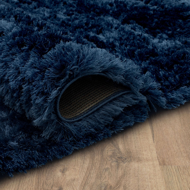 Blue Synthetic Wool Shag Rectangular Area Rug 6' 6" x 9'