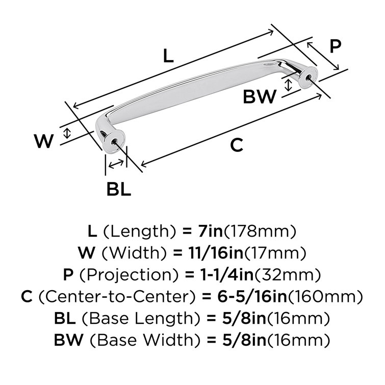 Polished Chrome 6-5/16" Cabinet Drawer Pull with Mounting Hardware