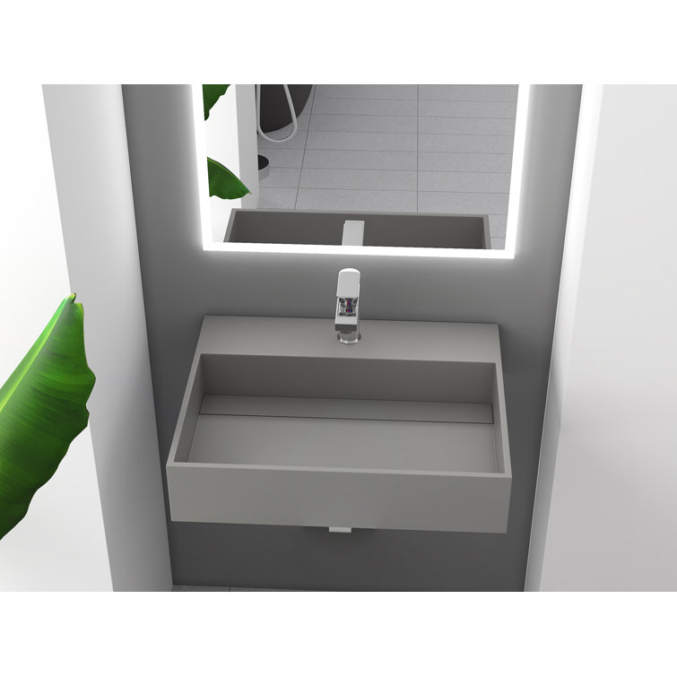 Gray 24" Wall-Mounted Stone Bathroom Sink with Concealed Drain