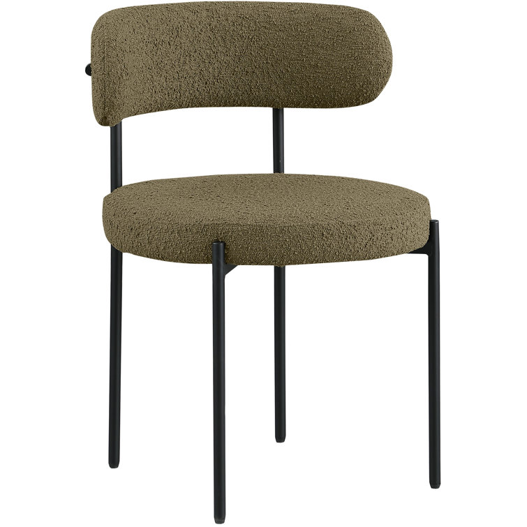 Cream Boucle Upholstered Side Chair with Metal Legs, Set of 2