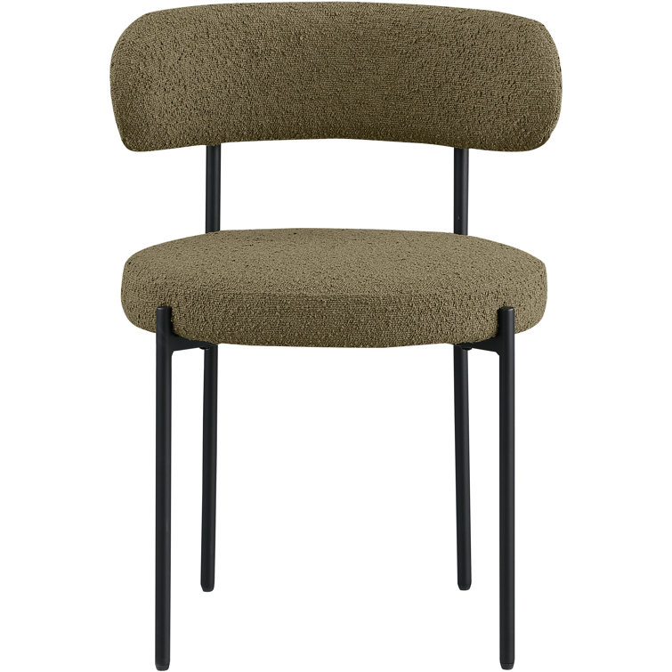 Cream Boucle Upholstered Side Chair with Metal Legs, Set of 2