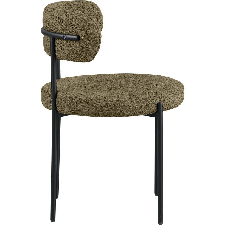 Cream Boucle Upholstered Side Chair with Metal Legs, Set of 2
