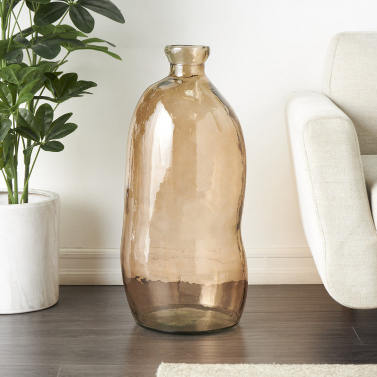 Handcrafted Round Brown Glass Floor Vase