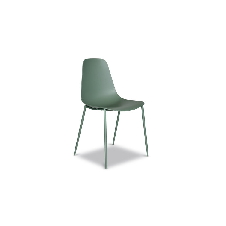 Pistachio Green Plastic and Metal Armless Dining Chairs, Set of 4