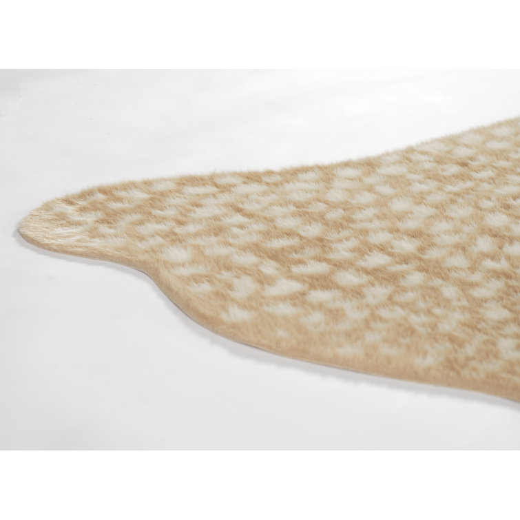 Beige Faux Fur Animal Print Area Rug