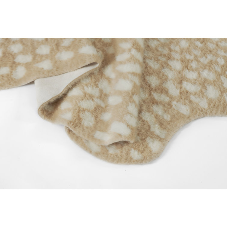 Beige Faux Fur Animal Print Area Rug