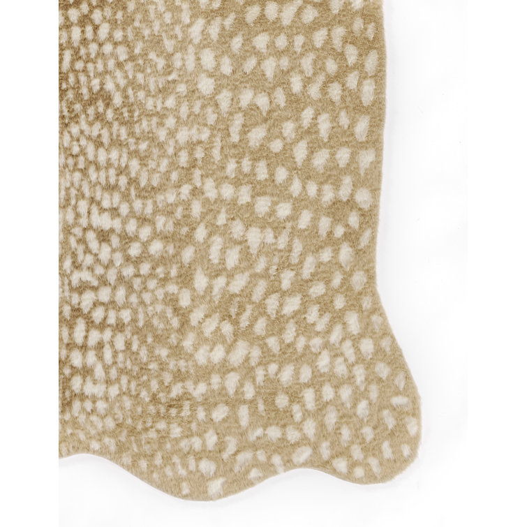 Beige Faux Fur Animal Print Area Rug