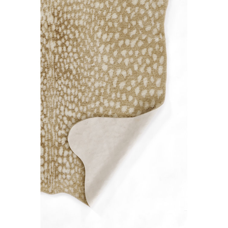 Beige Faux Fur Animal Print Area Rug