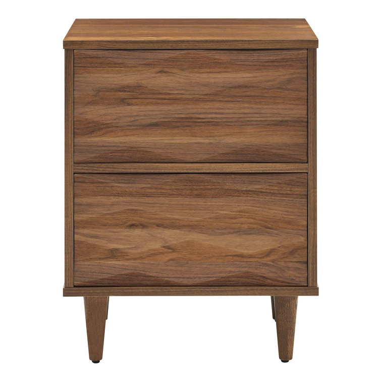 Walnut 2-Drawer Nightstand with Tapered Legs