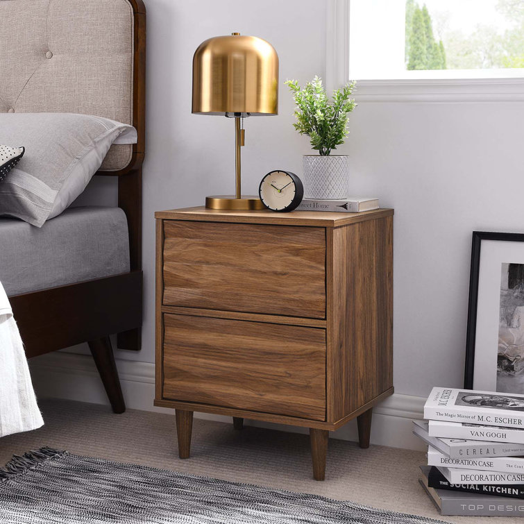 Walnut 2-Drawer Nightstand with Tapered Legs