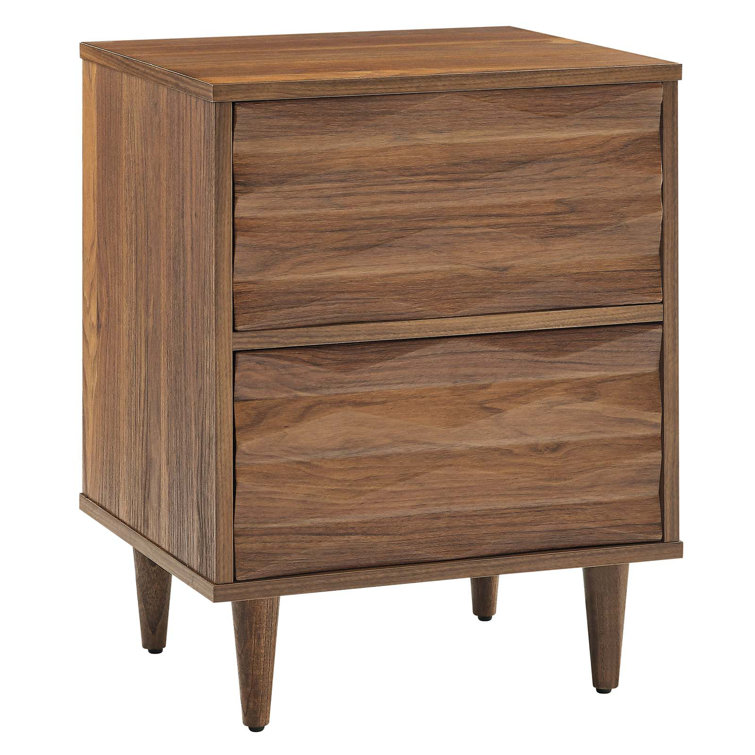 Walnut 2-Drawer Nightstand with Tapered Legs
