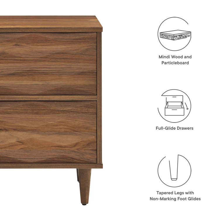 Walnut 2-Drawer Nightstand with Tapered Legs