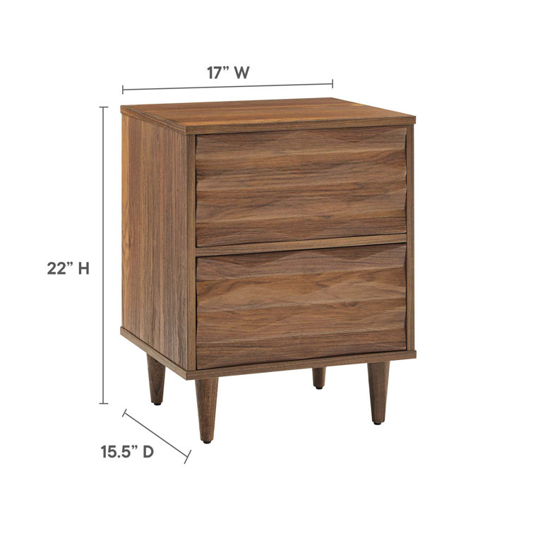 Walnut 2-Drawer Nightstand with Tapered Legs