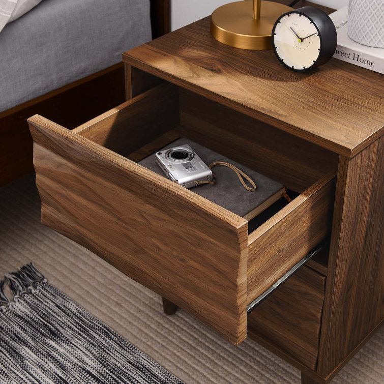 Walnut 2-Drawer Nightstand with Tapered Legs