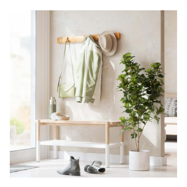 Modern Flip 8-Hook Natural Solid Wood Wall Mounted Coat Rack