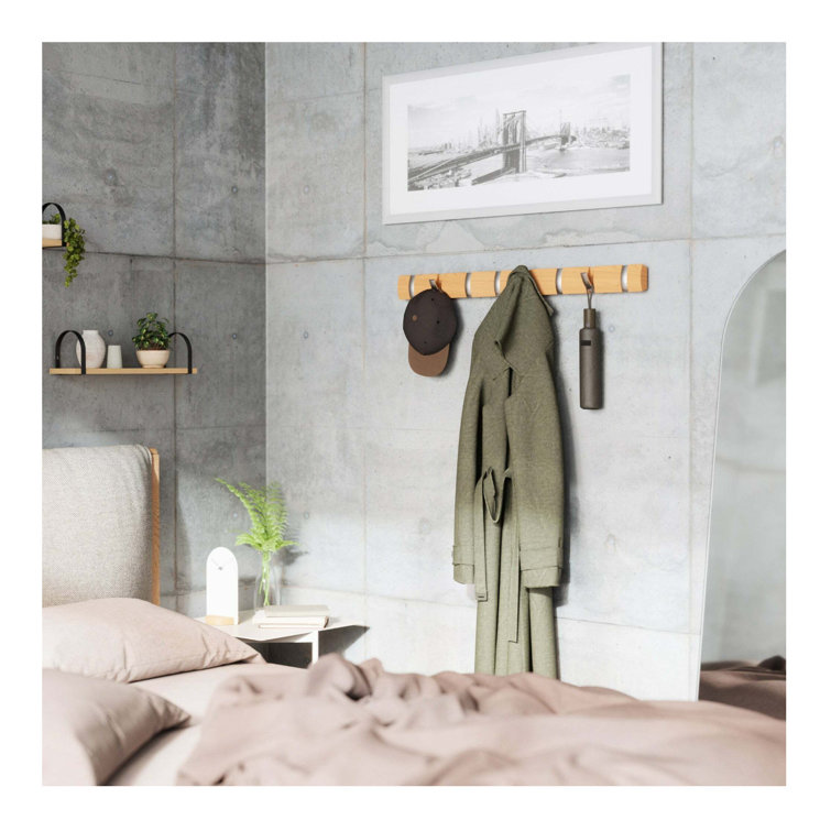 Modern Flip 8-Hook Natural Solid Wood Wall Mounted Coat Rack