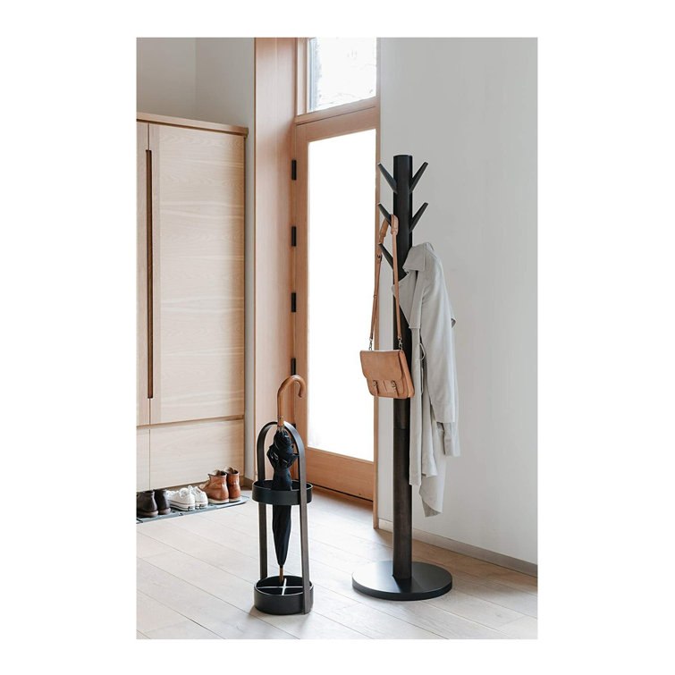 Flapper Sleek Black/Walnut 9-Hook Freestanding Coat Rack